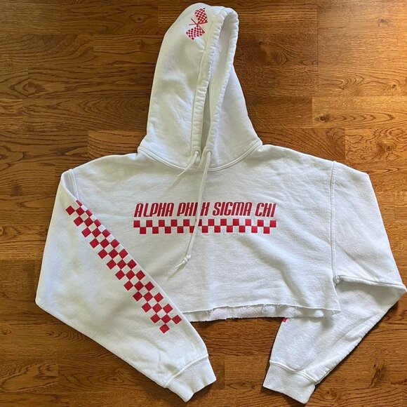 Alpha Phi Indiana Little 500 White Sweatshirt Cropped Hoodie Los Angeles Apparel - Picture 1 of 2